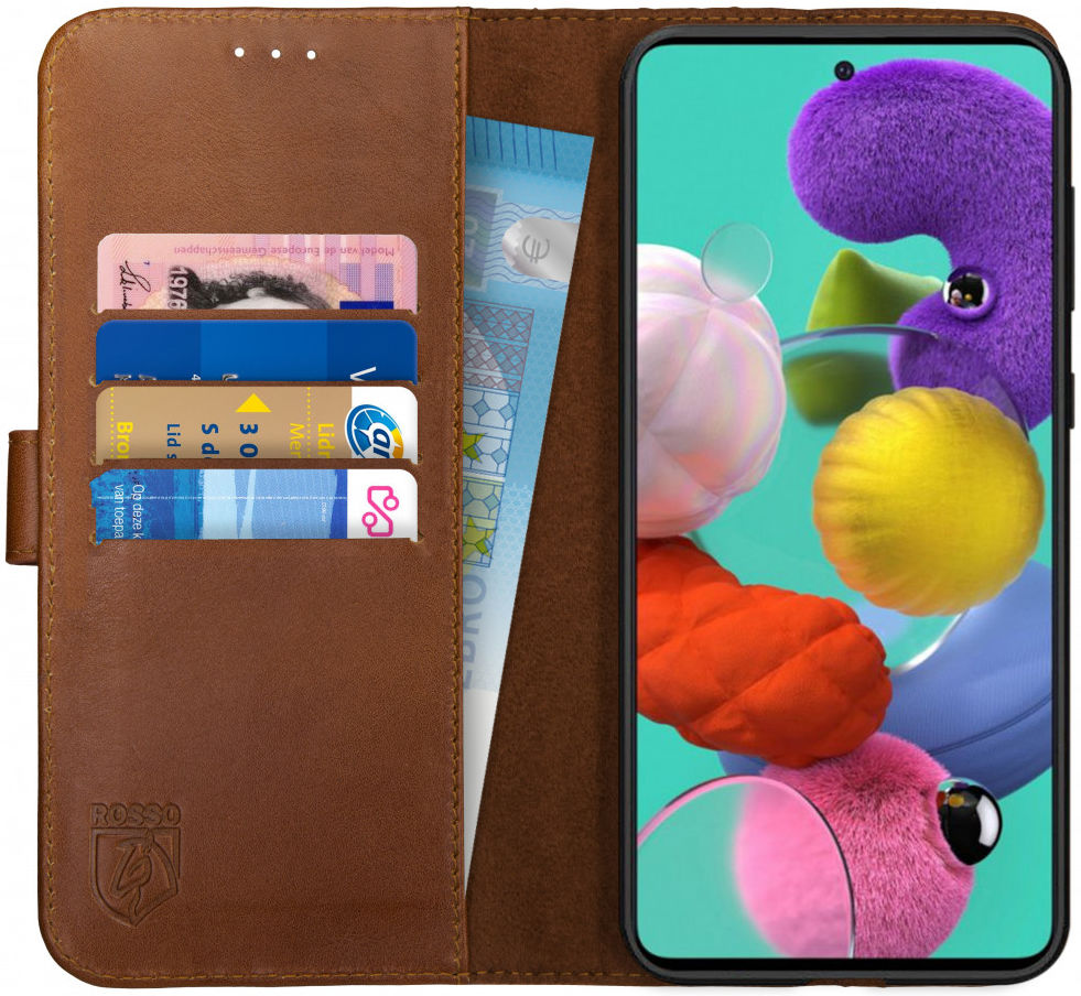 Rosso Deluxe Samsung Galaxy A71 Hoesje Echt Leer Book Case Bruin afbeelding 1
