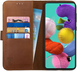 Rosso Deluxe Samsung Galaxy A71 Hoesje Echt Leer Book Case Bruin afbeelding