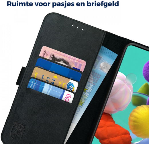 Rosso Deluxe Samsung Galaxy A71 Hoesje Echt Leer Book Case Zwart afbeelding 5