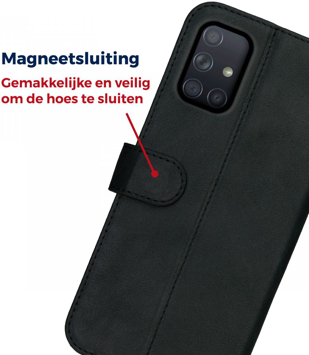 Rosso Deluxe Samsung Galaxy A71 Hoesje Echt Leer Book Case Zwart afbeelding 9