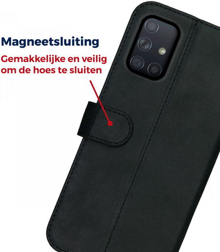 Rosso Deluxe Samsung Galaxy A71 Hoesje Echt Leer Book Case Zwart afbeelding 9
