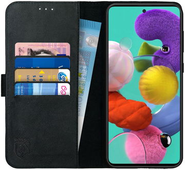 Rosso Deluxe Samsung Galaxy A71 Hoesje Echt Leer Book Case Zwart