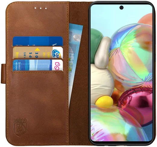 Rosso Deluxe Samsung Galaxy A51 Hoesje Echt Leer Book Case Bruin afbeelding 1