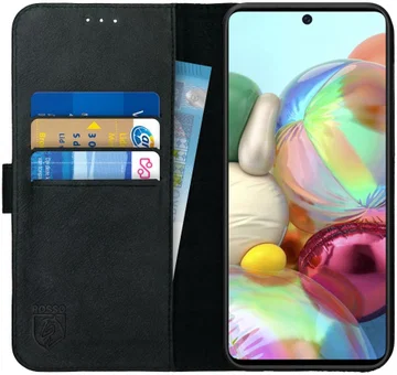 Rosso Deluxe Samsung Galaxy A51 Hoesje Echt Leer Book Case Zwart