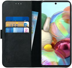Rosso Deluxe Samsung Galaxy A51 Hoesje Echt Leer Book Case Zwart afbeelding