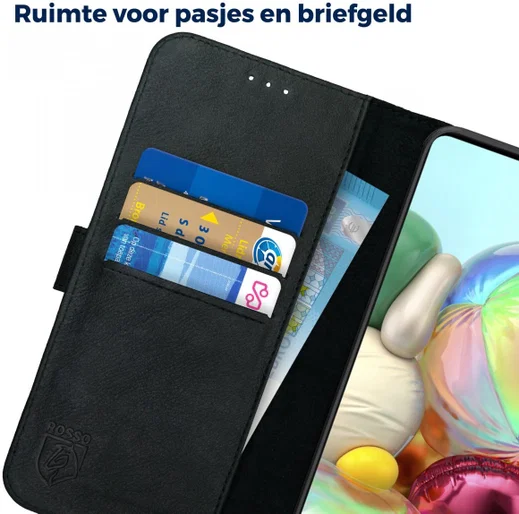 Rosso Deluxe Samsung Galaxy A51 Hoesje Echt Leer Book Case Zwart afbeelding 6