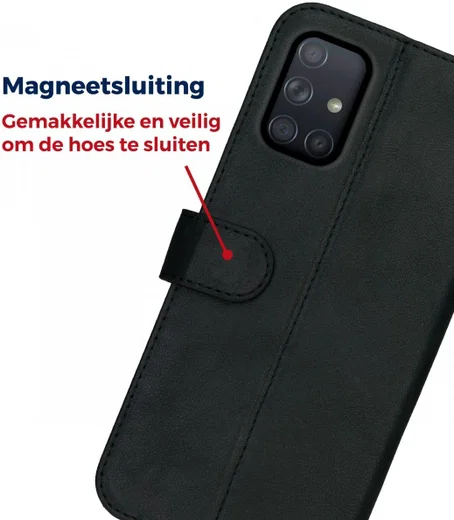 Rosso Deluxe Samsung Galaxy A51 Hoesje Echt Leer Book Case Zwart afbeelding 9