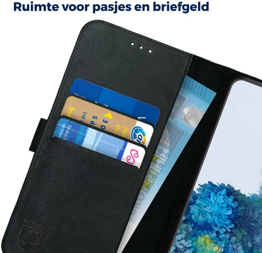 Rosso Deluxe Samsung Galaxy S20 Plus Hoesje Echt Leer Book Case Zwart afbeelding 5