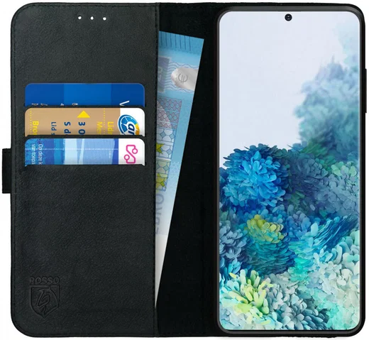 Rosso Deluxe Samsung Galaxy S20 Plus Hoesje Echt Leer Book Case Zwart afbeelding 1