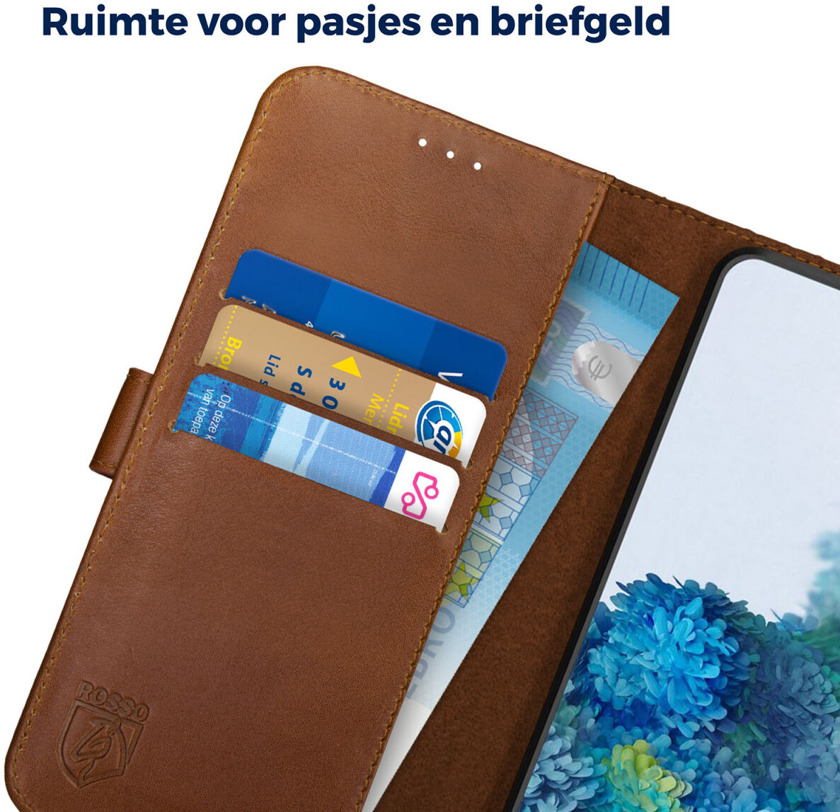 Rosso Deluxe Samsung Galaxy S20 Plus Hoesje Echt Leer Book Case Bruin afbeelding 5