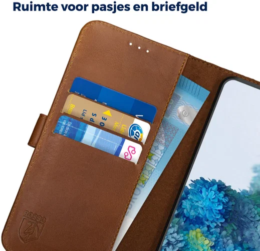 Rosso Deluxe Samsung Galaxy S20 Plus Hoesje Echt Leer Book Case Bruin afbeelding 5