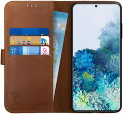 Rosso Deluxe Samsung Galaxy S20 Plus Hoesje Echt Leer Book Case Bruin afbeelding