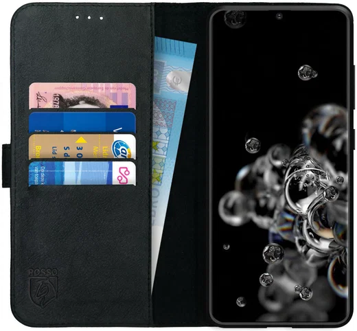 Rosso Deluxe Samsung Galaxy S20 Ultra Hoesje Echt Leer Book Case Zwart afbeelding 1
