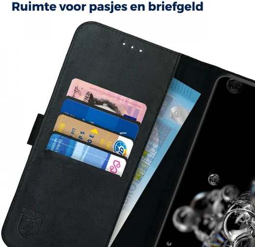 Rosso Deluxe Samsung Galaxy S20 Ultra Hoesje Echt Leer Book Case Zwart afbeelding 5