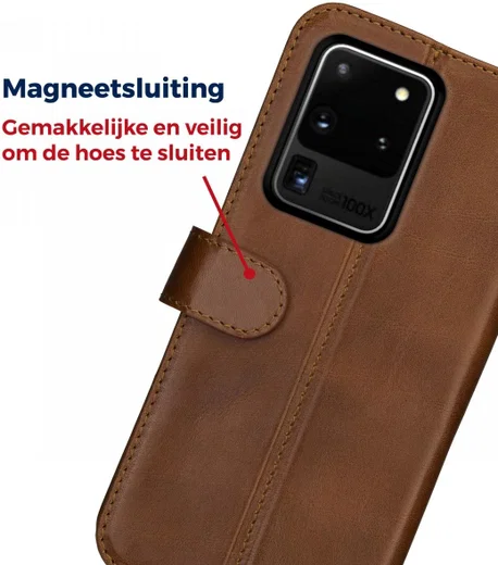 Rosso Deluxe Samsung Galaxy S20 Ultra Hoesje Echt Leer Book Case Bruin afbeelding 9