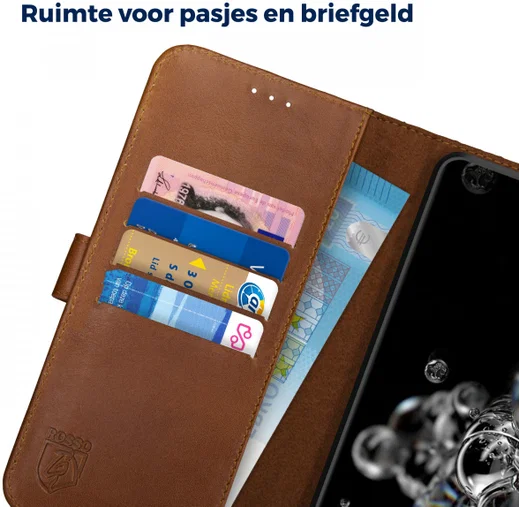 Rosso Deluxe Samsung Galaxy S20 Ultra Hoesje Echt Leer Book Case Bruin afbeelding 5