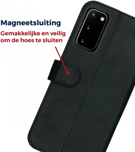 Rosso Deluxe Samsung Galaxy S20 Hoesje Echt Leer Book Case Zwart afbeelding 8