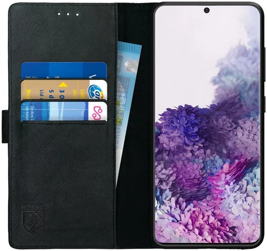 Rosso Deluxe Samsung Galaxy S20 Hoesje Echt Leer Book Case Zwart afbeelding 1