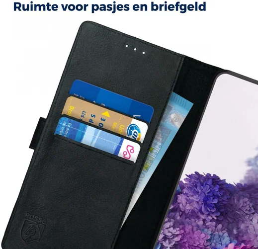 Rosso Deluxe Samsung Galaxy S20 Hoesje Echt Leer Book Case Zwart afbeelding 6