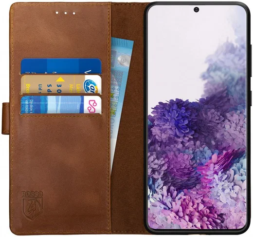 Rosso Deluxe Samsung Galaxy S20 Hoesje Echt Leer Book Case Bruin afbeelding 1