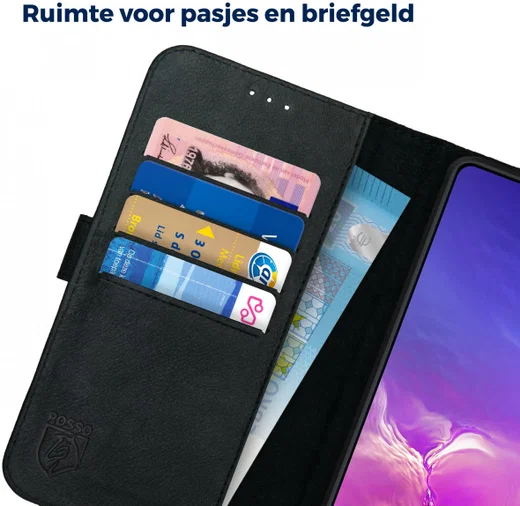 Rosso Deluxe Samsung Galaxy S10 Lite Hoesje Echt Leer Book Case Zwart afbeelding 6