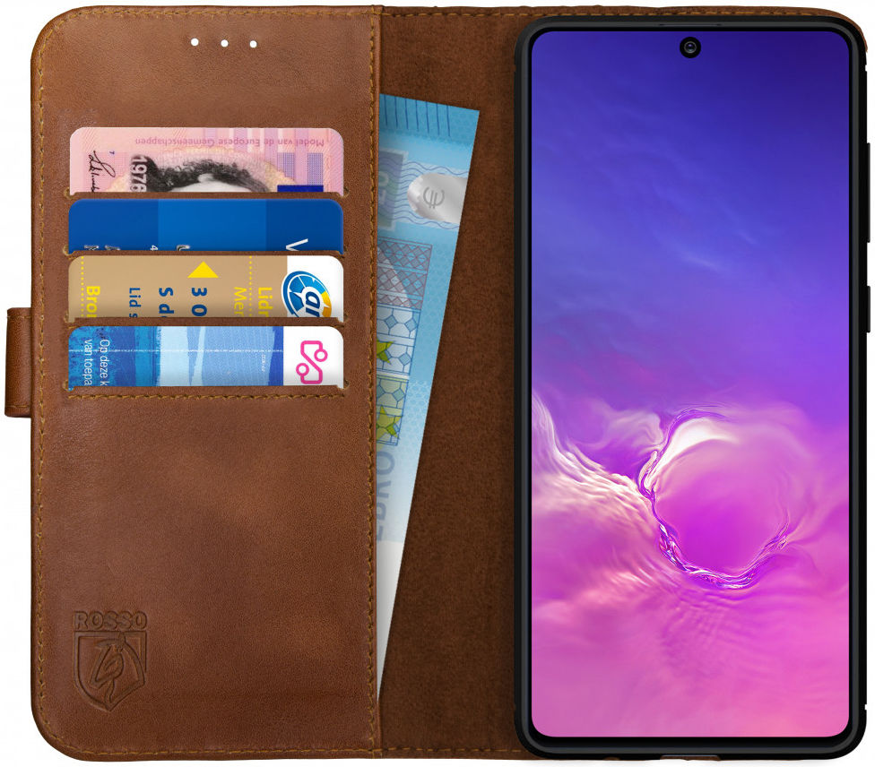 Rosso Deluxe Samsung Galaxy S10 Lite Hoesje Echt Leer Book Case Bruin afbeelding 1