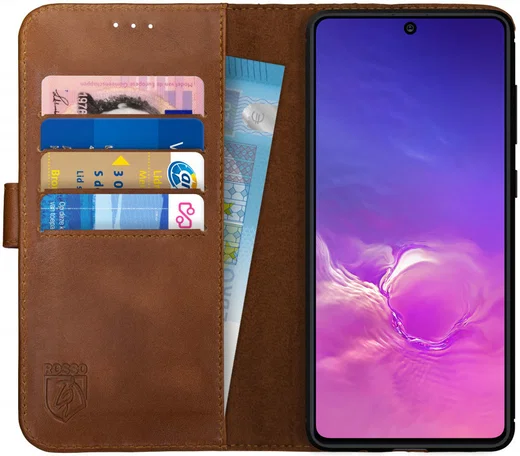 Rosso Deluxe Samsung Galaxy S10 Lite Hoesje Echt Leer Book Case Bruin afbeelding 1