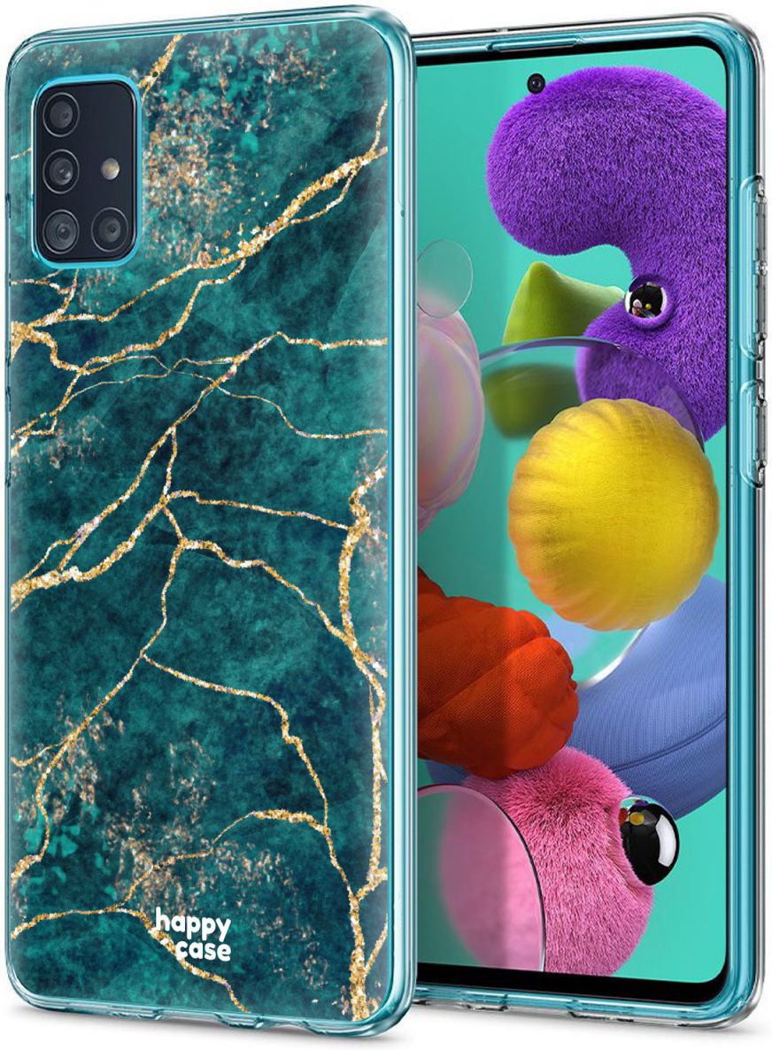 HappyCase Samsung Galaxy A51 Hoesje Flexibel TPU Aqua Marmer Print afbeelding 2
