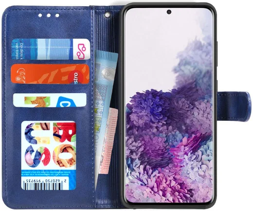Samsung Galaxy S20 Hoesje Wallet Book Case Voor Pasjes Lines Blauw afbeelding 1
