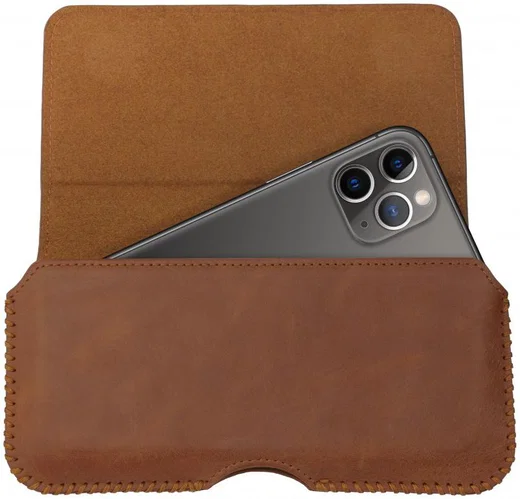 Rosso Deluxe Hoesje Belt Case Met Riemlus Echt Leer Medium Bruin afbeelding 3