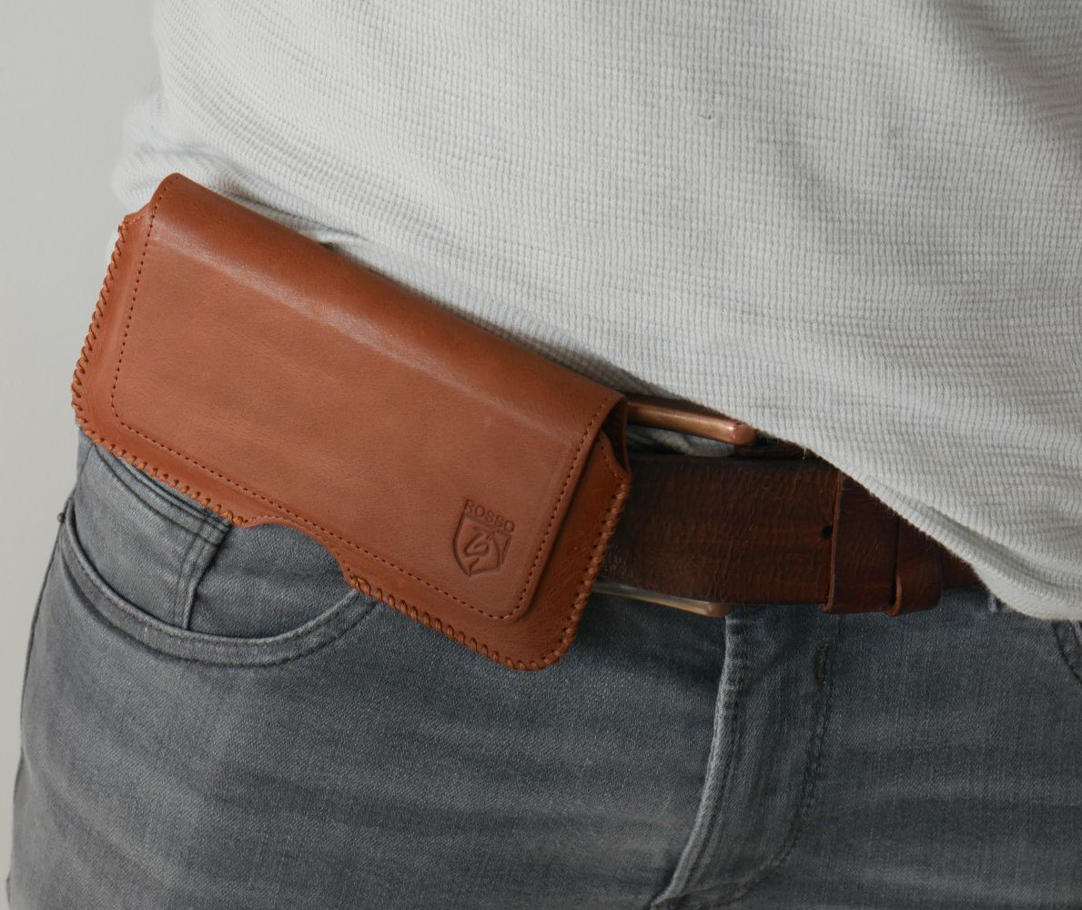 Rosso Deluxe Hoesje Belt Case Met Riemlus Echt Leer Medium Bruin afbeelding 2