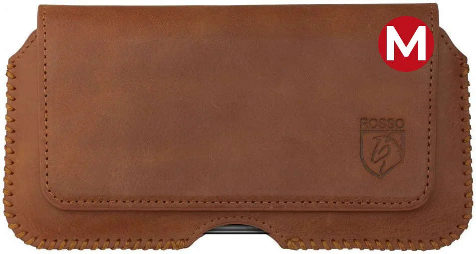 Rosso Deluxe Hoesje Belt Case Met Riemlus Echt Leer Medium Bruin afbeelding 1