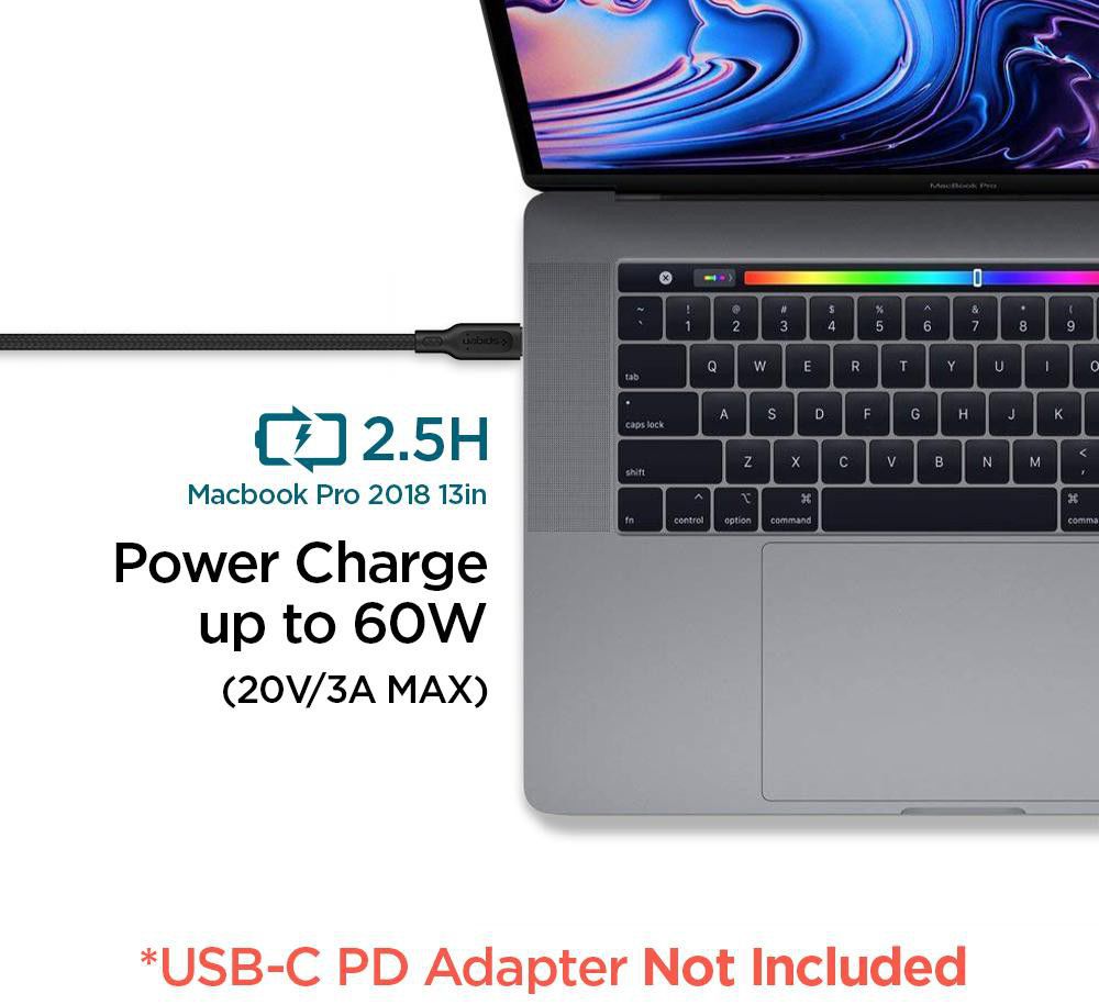 Spigen DuraSync Fast Charge USB-C naar USB-C 2.0 Kabel 1.5m Zwart afbeelding 9