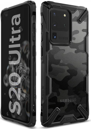 Ringke Fusion X Samsung Galaxy S20 Ultra Hoesje Camo Design Zwart afbeelding 6