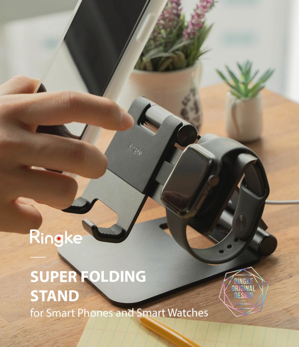 Ringke Super Folding Universele Smartphone en Galaxy Watch Stand Zwart afbeelding 3