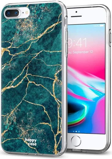HappyCase Apple iPhone 8 / 7 Plus Hoesje TPU Aqua Marmer Print afbeelding 8
