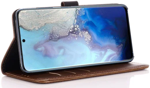Samsung Galaxy S20 Hoesje Retro Wallet Book Case Kunst Leer Bruin afbeelding 3