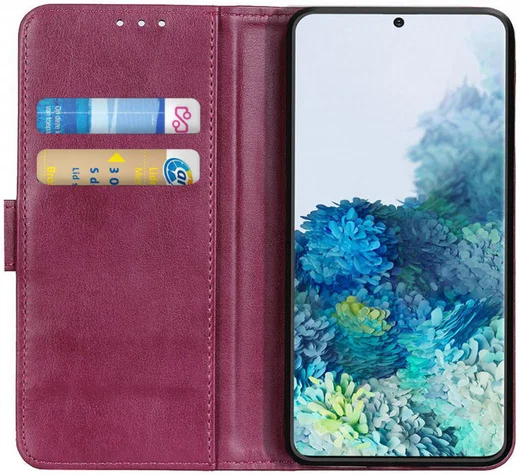 Samsung Galaxy S20 Hoesje Stand Portemonnee Pasjes Kunst Leer Rood afbeelding 1