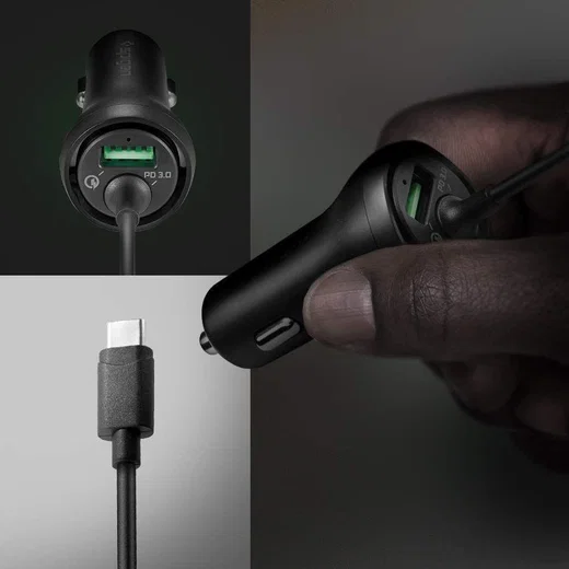 Spigen F30qc Autolader met USB-C Kabel Zwart afbeelding 2