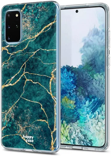 HappyCase Samsung S20 Plus Hoesje Flexibel TPU Aqua Marmer Print afbeelding 2