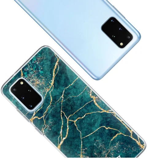 HappyCase Samsung S20 Plus Hoesje Flexibel TPU Aqua Marmer Print afbeelding 6