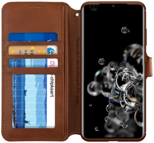 AZNS Samsung Galaxy S20 Ultra Portemonnee Stand Hoesje Bruin afbeelding 1