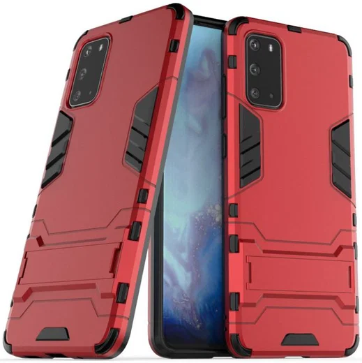 Samsung Galaxy S20 Ultra Hybride Hoesje met Kickstand Rood afbeelding 3