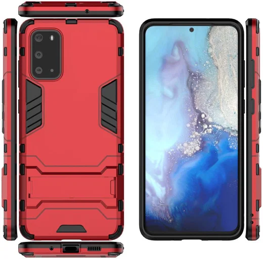 Samsung Galaxy S20 Ultra Hybride Hoesje met Kickstand Rood afbeelding 4