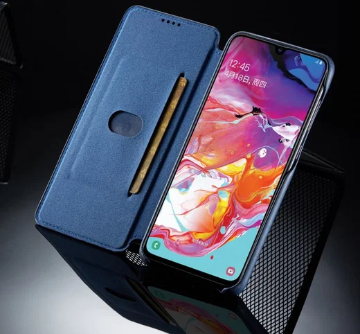 Samsung Galaxy A70 Hoesje Retro Bookcase met Kaarthouder Blauw afbeelding 9