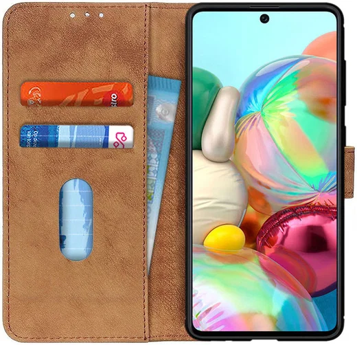Samsung Galaxy A71 Book Case Kunst Leer Bruin afbeelding 1