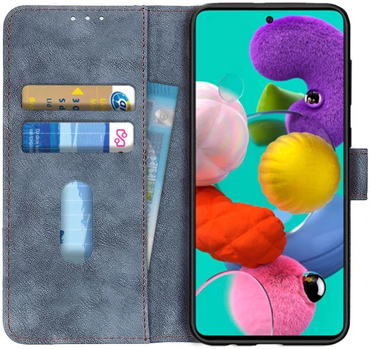 Samsung Galaxy A51 Hoesje Wallet Bookcase Leer Shell Blauw afbeelding 1