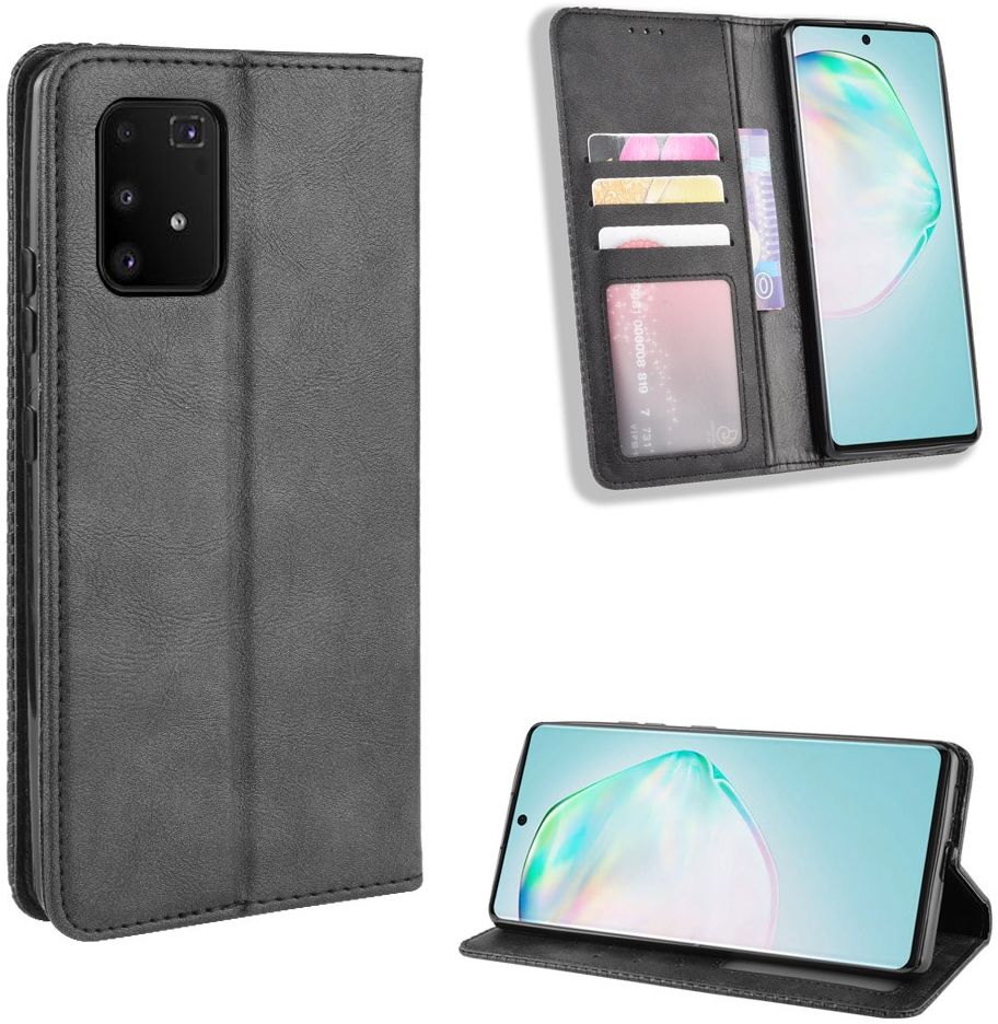 Samsung Galaxy S10 Lite Hoesje Vintage Wallet Kunst Leer Zwart afbeelding 4