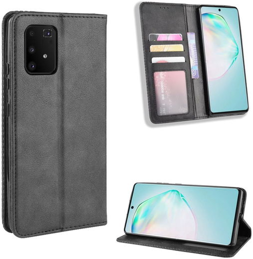Samsung Galaxy S10 Lite Hoesje Vintage Wallet Kunst Leer Zwart afbeelding 4