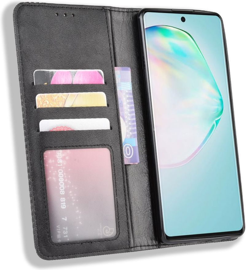 Samsung Galaxy S10 Lite Hoesje Vintage Wallet Kunst Leer Zwart afbeelding 2